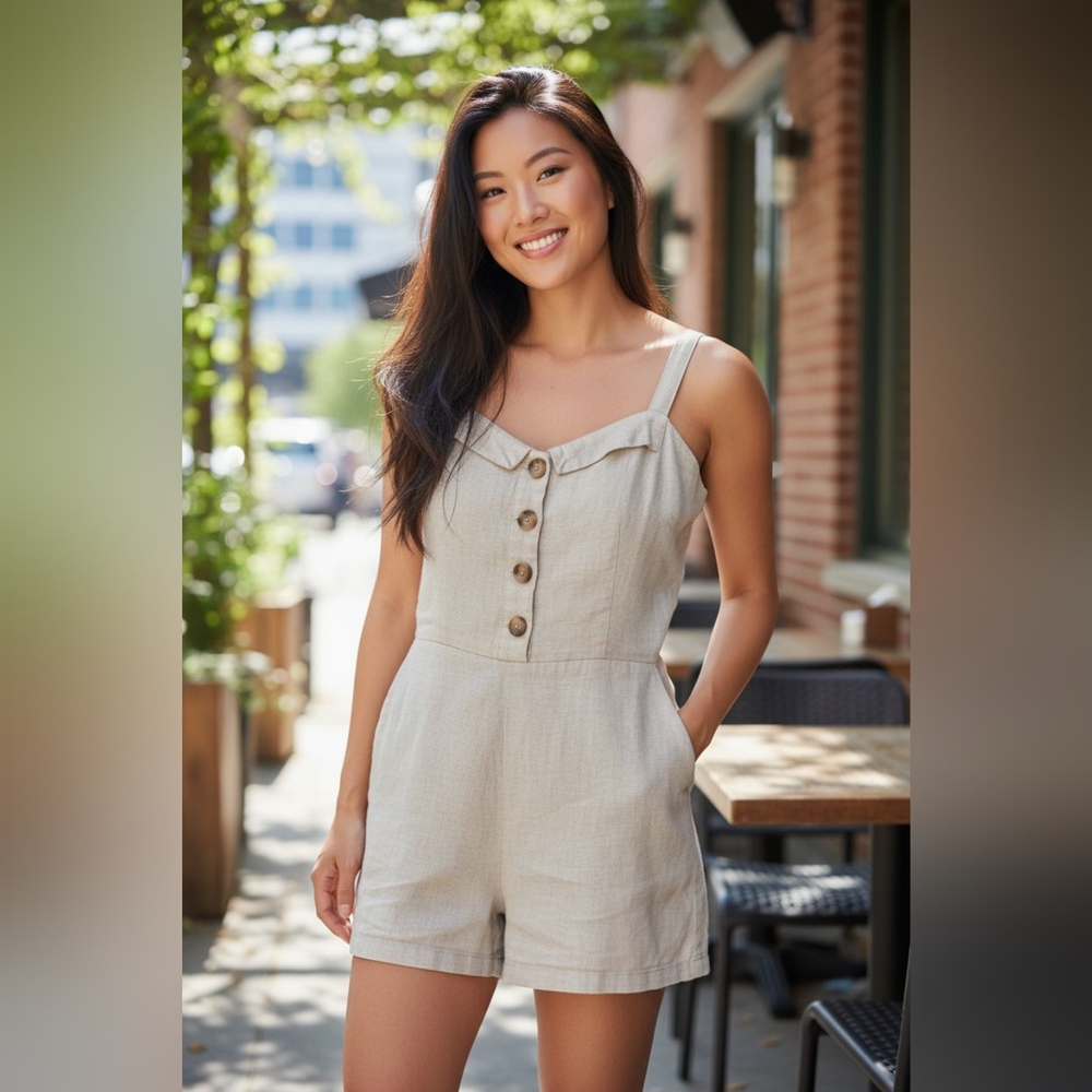 Urban Outfitters Cream Button-Down Romper